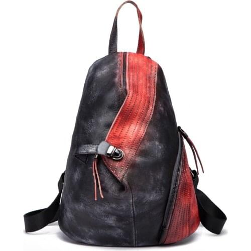 High Quality Unisex Rucksack Travel Daypack Casual Women Men Brush Color Bag Retro Knapsack Cowhide Genuine Leather Backpack