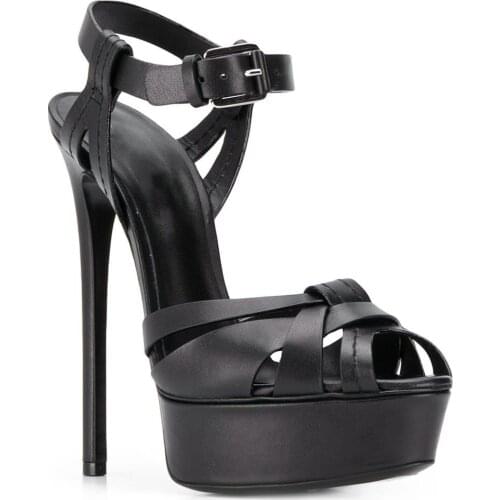 Top Quality Luxury Brand Designer Summer Leather Women 14 CM High Heels Platform sandals for Woman Fashion Wedding Footwear