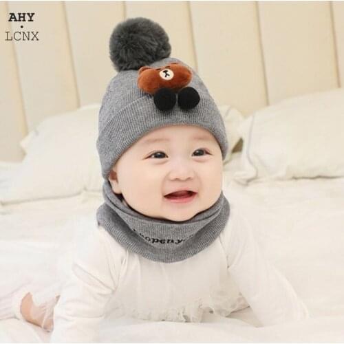 New Baby Hat Scarf Set Cartoon Bear Caps Children Winter Autumn Warm Knitting Cap Bonnet Kids Hats Crochet Beanie For Boy Girl