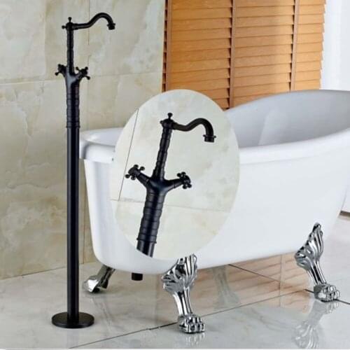 Modern Oil Rubbed Bronze Bathroom Tub Faucet Floor Mount Tub Filler Mixer Tap