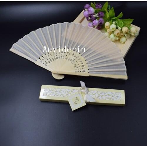 [Auviderin] 40pcs Wedding Silk Hand Fan Personalized Cloth Fan +Customalized Text Logo for Promotion Gift