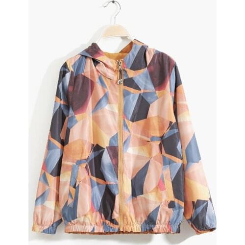 DANCING WINGS Spring casual printed Middle-aged womens thin coat short hooded jacket