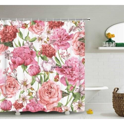 High Quality Flowers Pattern Shower Curtains Waterproof Bathroom Curtain European Retro Bath Curtain With Hooks Shower Curtain