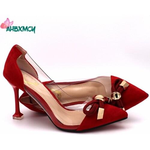 2020 High Qualit New Arrivals Italian Design Pumps for Party Super High Heels in Red Color for Wedding with Appliques