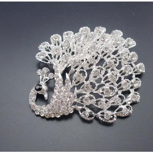 Lager Brooch Crystal Clear Rhinestone Big Peacock Brooches For Women Wedding Bouquets Clip Scarf Hijab Pins New Item NO.: BH7731