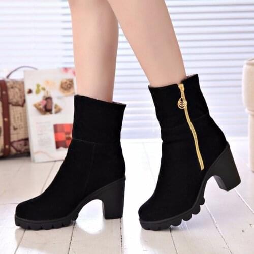 High-heeled Chunky-heeled Platform Womens Shoes and Ankle Boots Womens Boots Warm Plus Cotton Mid Boots Women Shoes W22-46