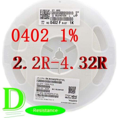 100PCS SMD Resistor RC Series 0402 1% Original RC0402FR-07 Series 2.2R-4.32R All resistors 2.2R 2.4R 2.7R 3R 3.3R 3.6R 3.9R 4.3R