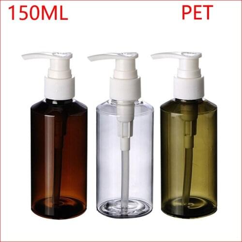 150ML Green/Clean/Brown PET plastic bottle w white lotion pump empty makeup water cosmetic container Refillable Bottles