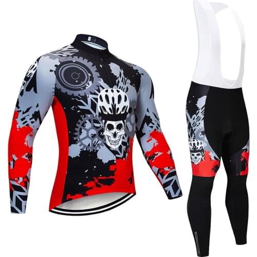 2021 Skull Cycling Jerseys Set Bicycle Wear Clothes Bike Clothing Ropa Ciclismo MTB Uniform Quick-Dry Mens Long Maillot Culotte