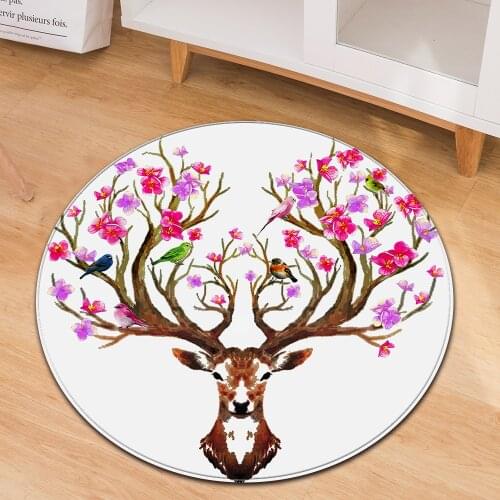 40 / 60 / 80 / 100cm Big Round Floor Mat Home Decor Velvet Ourdoor Living Room Desk Carpet Mats and Rugs Cartoon Deer Animal