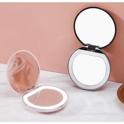 5 Colors 3X Magnifying Lighted Makeup Mirror Light Mini Round Portable LED Make Up Mirror Sensing USB Chargeable makeup mirror