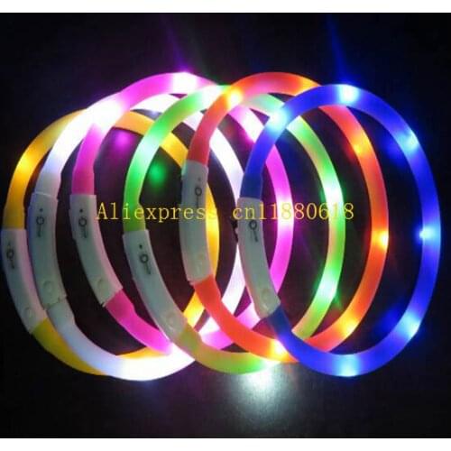 50pcs/lot USB Charge Dog Collar LED Outdoor Luminous charger Pet Dog Collars light Adjustable LED flashing dog collar