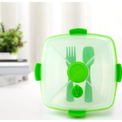 50oz Bento Box Plastic Lunch Container Double-layer Separated Lunch Box Square Fruit Tray With Sauce Jar And Reusable Fork Spoon