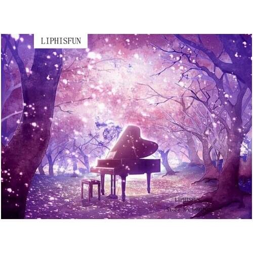 5D Full Drill DIY Diamond Painting Purple Forest Piano Scenery Square Rhinestone Diamond Embroidery Cross Stitch Diamond Decor