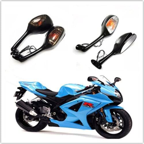 Motorcycle Side Rearview Mirrors with LED Turn Signal Light For Su zuki GSXR 600 750 1000