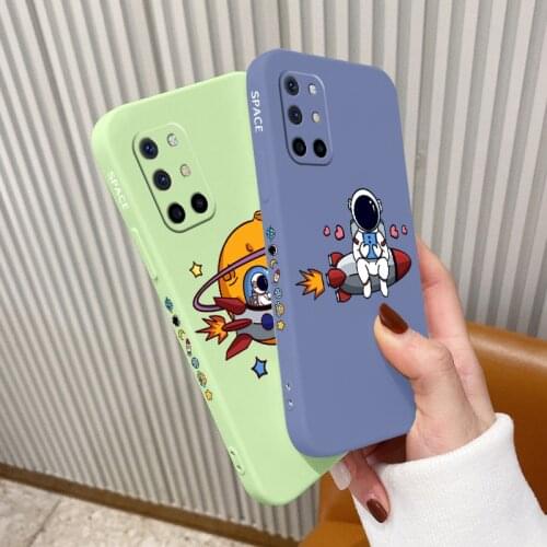 A Rocket Astronaut Taking Off Liquid Silicone Phone Case For Oneplus 8t Camera Protective Soft Back Cover On 9 9pro 9r pro