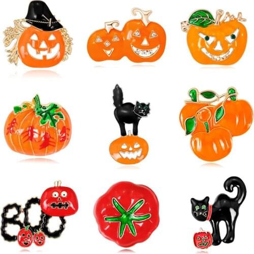 11 Style Pumpkin Hollween Brooch Jewelry with Creative Pumpkin Enamel Pin Horror Punk Pin Badge for Women Gift