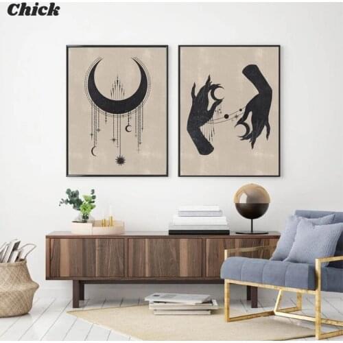 Celestiais quadros de parede abstrata minimalista lua fases witchy impressão da arte sala estar galeria boho decoração