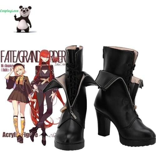 FGO Fate Grand Order Oda Type-moon Nobunaga Black Cosplay Shoes Long Boots Leather CosplayLove For Halloween Christmas