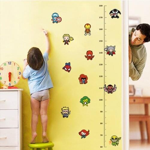 Decorate Children Cartoon Avengers Height Measure Wall Stickers For Kids Rooms Pattern Growth Chart Wall Decals Art Diy Posters