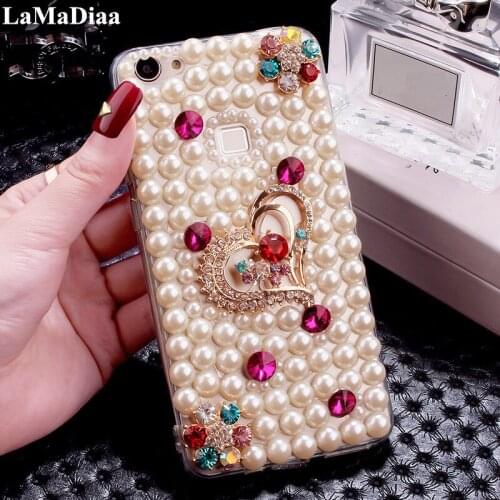 LaMaDiaa For Samsung Galaxy J4 J5 J6 J7 J8 A6 A8 2018 A7 A5 A3 2017 A50Case Hot Luxury Pearls Diamond Love Soft Protective Case