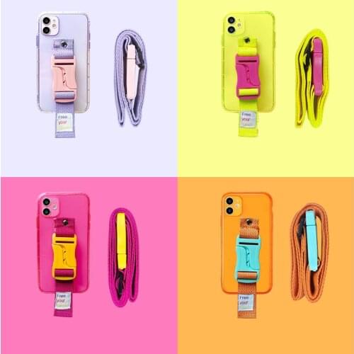 Cool Wrist crossbody lanyard Fluorescence silicone phone case for iphone 12 Pro Max MiNi 11 Pro Max X XS Max XR 7 8 Plus SE 2020
