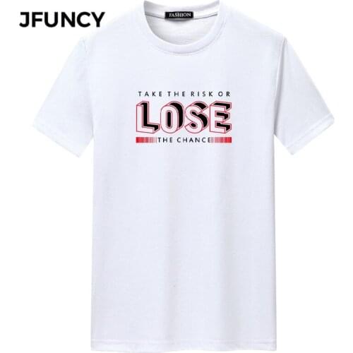 JFUNCY Plus Size Mens Streetwear Tshirt Short Sleeve Men Shirts Letter Print Harajuku Tops Casual Male Clothing Man Tee Shirt