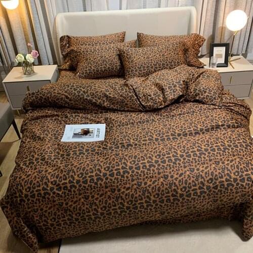 Luxury Fashion Leopard Egyptian Cotton Bedding Set Full Queen King Duvet Cover Flat/Fitted Sheet Pillowcases Home Textiles