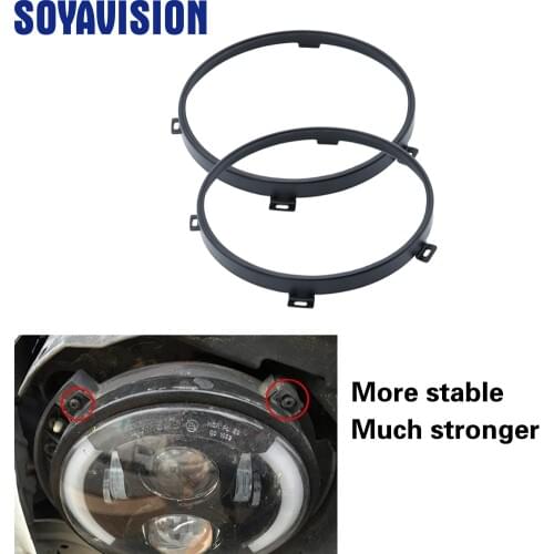 SOYAVISION 7" Round Black Headlamp Bracket Pair Headlight Mounting Ring Trim Bracket for Jeep Wrangler JK 2007-2016