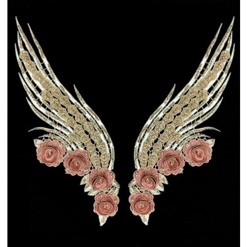 1pairs Gold Pink 3D Embroidered Fabric Flower Venise Lace Sewing Applique Lace Collar Neckline Collar Applique Accessories