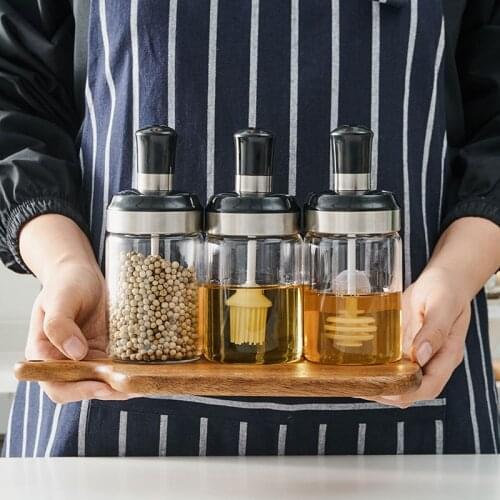 Kitchen utensils seasoning jar spoon cover one glass seasoning jar high borosilicate glass creative sealing seasoning jar