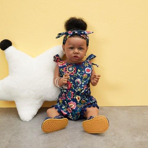 UCanaan 22'' Real Reborn Baby Doll Lifelike Newborn Kawaii Dolls Toddler Bebe Reborn Black Skin Children Birthday Brinquedos