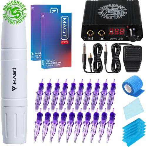 RCA Interface Dragonhawk Mast Pen Tattoo Machine with LCD Mini Power Supply and Pro Cartridge Needles Set Makeup Tattoo Pen Kits