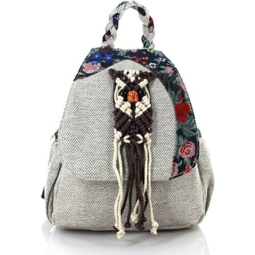 National Women Linen Backpack Female Embroidery Shoulder Bag Casual Girls Backpack