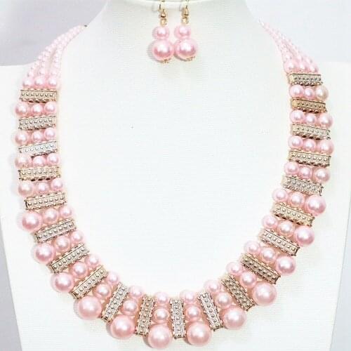 New arrival pink round shell simulated-pearl multilayer chain necklace trendy women jewelry 16 inch B1274-1