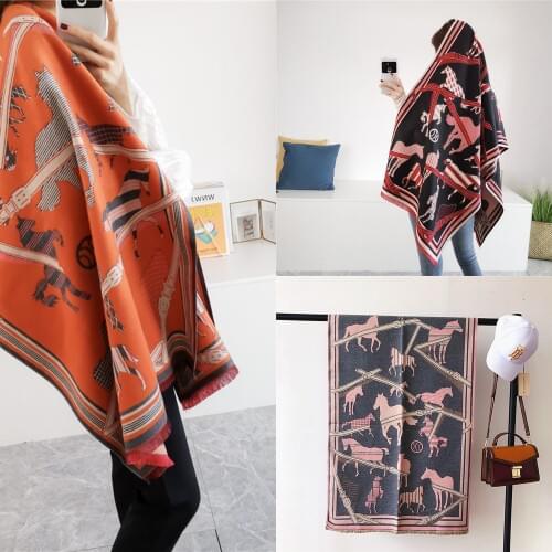 New 2019 Animal Print Winter Cashmere Scarf Women Thick Warm Shawls and Wraps Brand Designer Horse Printed Pashmina Blanket Cape