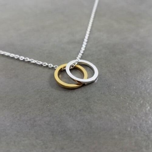 Hollow Outline Open Two Colors Circles Necklace Simple Geometric Double Circle Round Pendant Chain Necklaces for Women