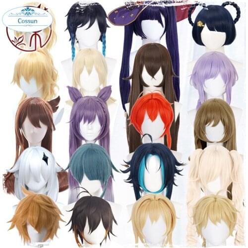 Genshin Impact Venti Keqing Barbara Diluc Kaeya Noelle Traveler Lumine Aether Amber Cosplay Wigs Heat Resistant Synthetic Hair