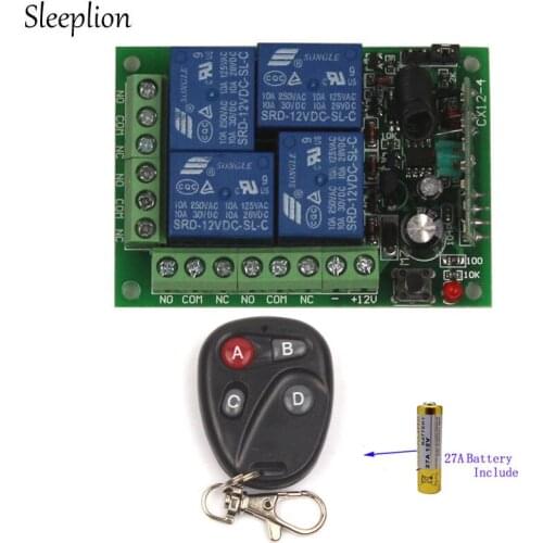 Sleeplion 315/433MHz Remote Control 12V 4CH ON OFF Relay Light Electric Door Open Remote Control Relay Module 12V 4CH