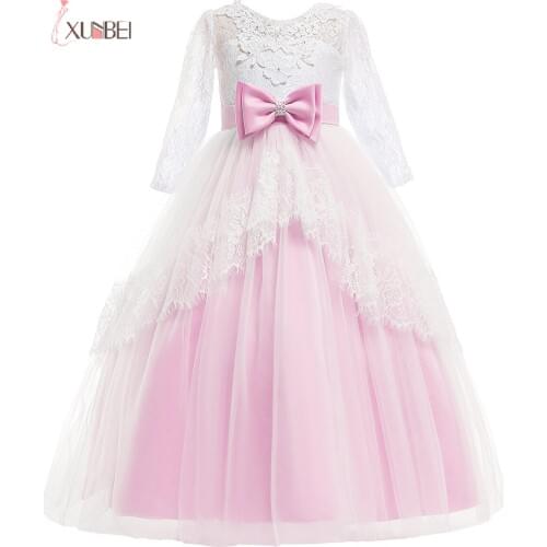 Light Blue Lace Flower Girl Dres 2020 Floor Length Appliqued Pageant Dresses For Women Wedding Party Cocktail Princess Dress