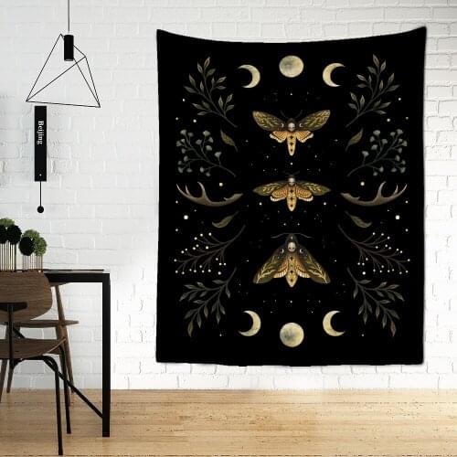 Mysterious Moon Phase Tapestry Wall Hanging Olive Leaf Black Bedspread Bohemian Hippie TAPIZ Home Background Decor
