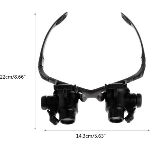 Headband Repair Magnifier With LED Light Dual Eye Jewelry Magnifying Glasses 10X 15X 20X 25X 875F
