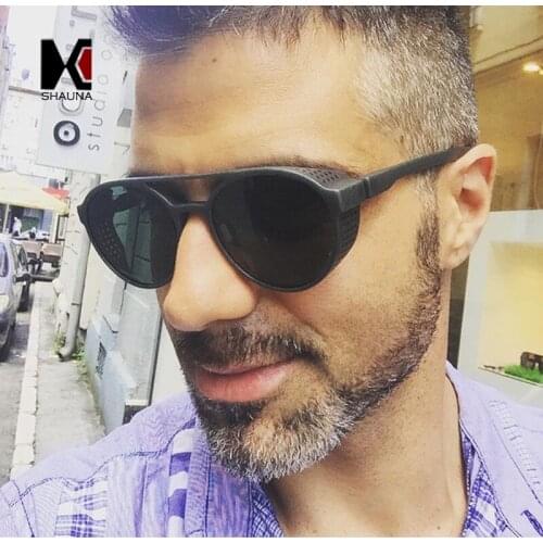 SHAUNA Vintage Punk Style Women Round Sunglasses Fashion Men Blue Reflective Lens Goggle Shades UV400