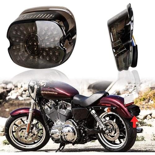 1Pcs Smoked Red Rear lights Lay down Led Tail Light with License Plate Light for Sportster 1200 dyna Street Bob FXDB