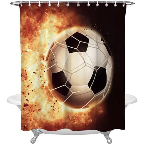 Flame Football Shooting Sport Athletics Shower Curtain Waterproof Polyester Fabric Bathroom Curtain Home Bath Curtain with Hook