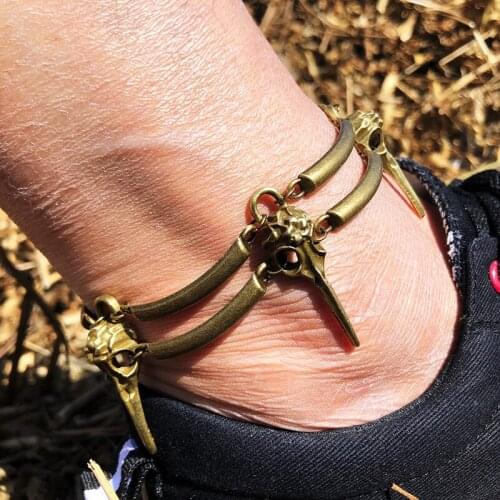 Gothic Bird Skull Ankel Bracelets for Women Vintage Animal Skeleton Wizard Evil Magic Foot Ornament Summer Accessories Jewelry