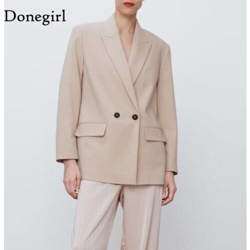 New Women 2021 Spring Fashion Double Breasted Loose Fitting Blazer Coat Vintage Long Sleeve Pockets Female Outerwear Chic Tops
