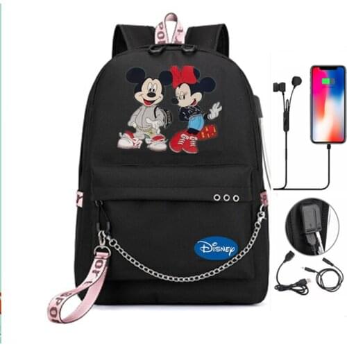Disney Cartoon Mickey Minnie Bag Zipper USB Charging Mochila Capacity Backpack Women Kpop School Bags for Teenage Girls Students