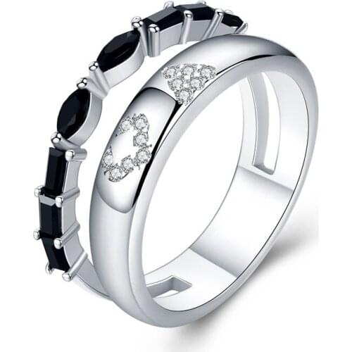 SODROV 925 Sterling Silver Jewelry Trendy Elegant Finger Ring Black Spinel Hollow Wedding Rings for Women G054