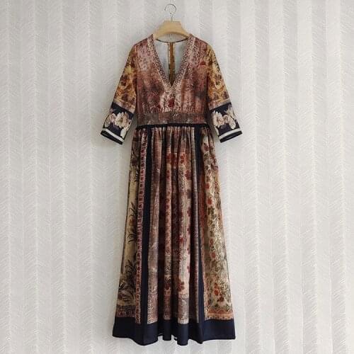 Fall 2021 Runways Womens High quality Floral print Vintage dress C189